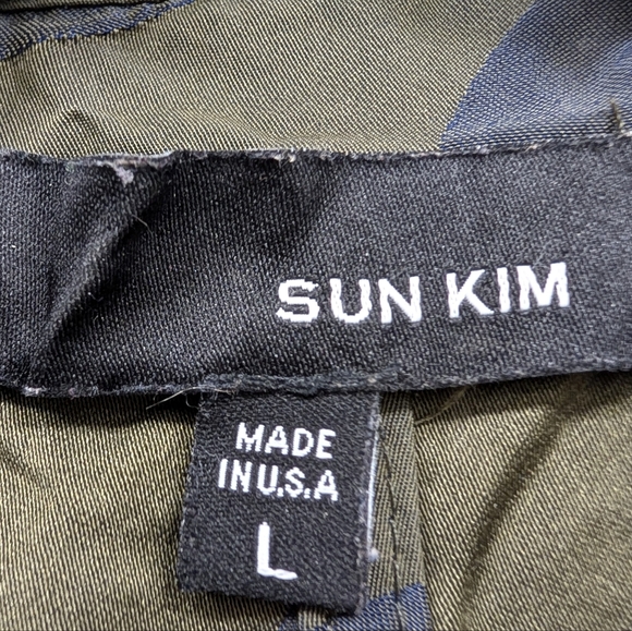 Sun Kim by Comfy USA Polka Dot Olive/Navy Crinkle Boyfriend Jacket Size Large - Picture 5 of 9